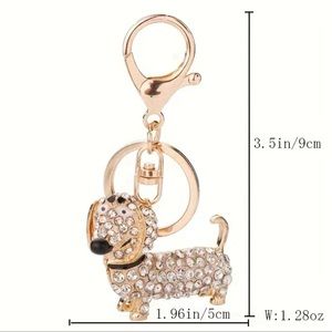 Silver Crystal dachshund Puppy Dog Keychain Charm​